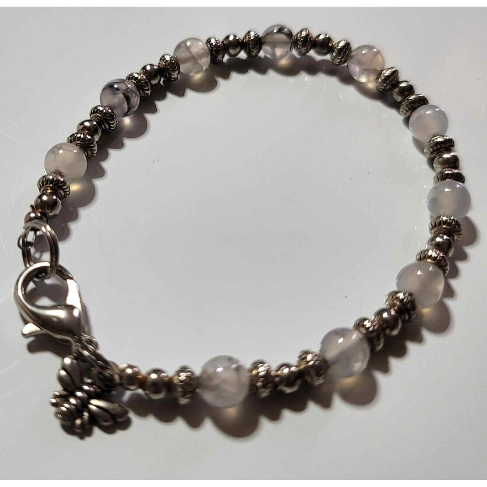 Tourmaline and Silver Tone Bead Bracelet  Honey Bee Charm 7"